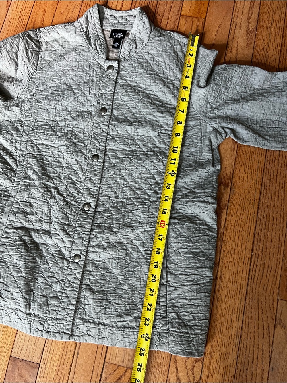 Eileen Fisher Textured Quilted Jacket Taupe Snap Front MP - Picture 9 of 12